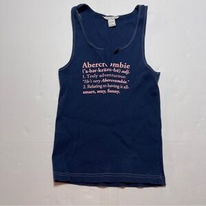 Vintage Abercrombie & Fitch Blue Graphic Tank Top Women’s Size Large Ribbed Y2K